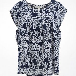 Dressbarn Navy and White Patterned Blouse